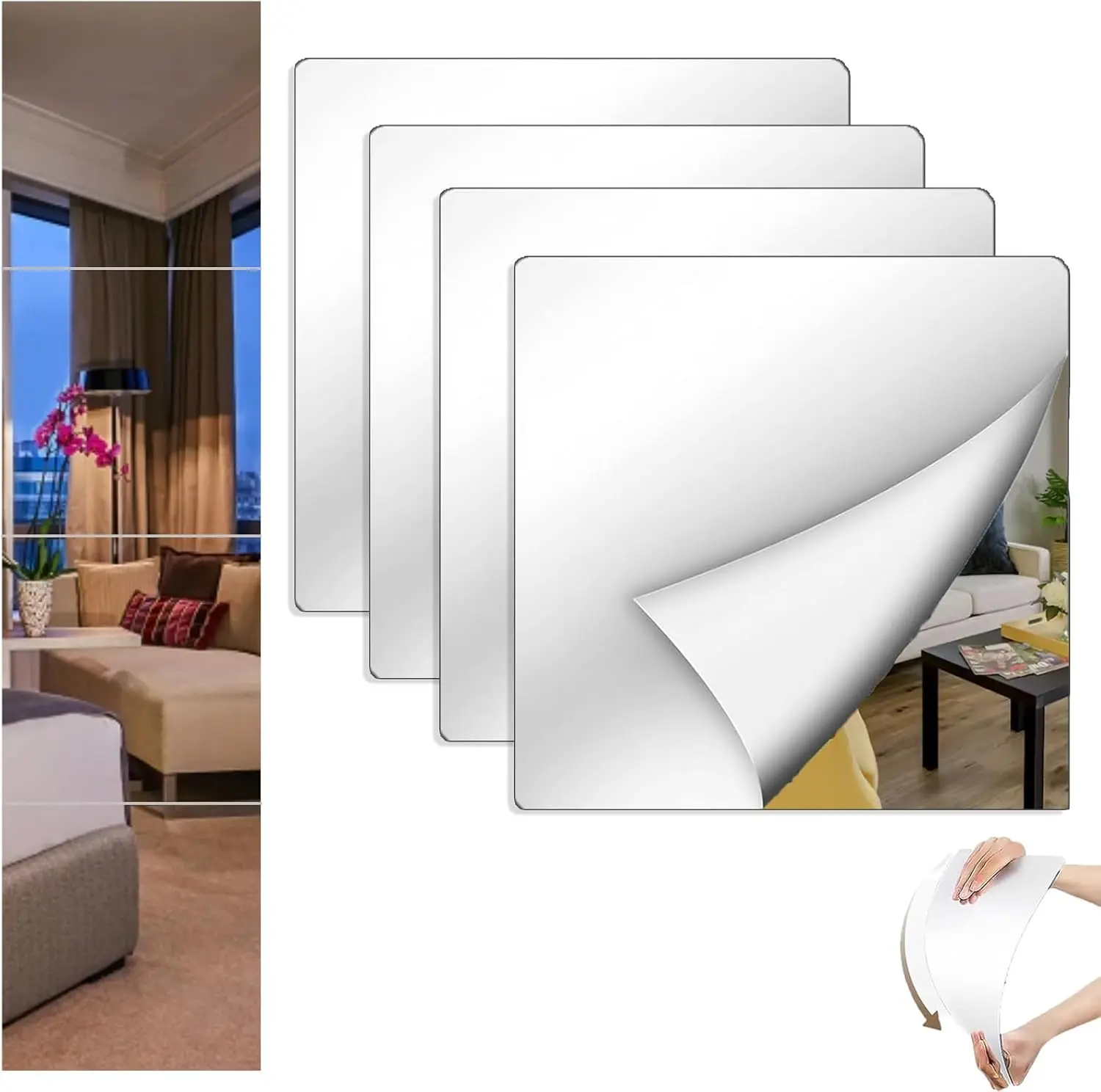 8x8 Acrylic Mirror Tiles 4 Pack Self Adhesive Flexible Sheets for Wall Decor Bedroom Living Room Gym
8x8 Acrylic Mirror Tiles 4 Pack Self Adhesive Flexible Sheets for Wall Decor Bedroom Living Room Gym