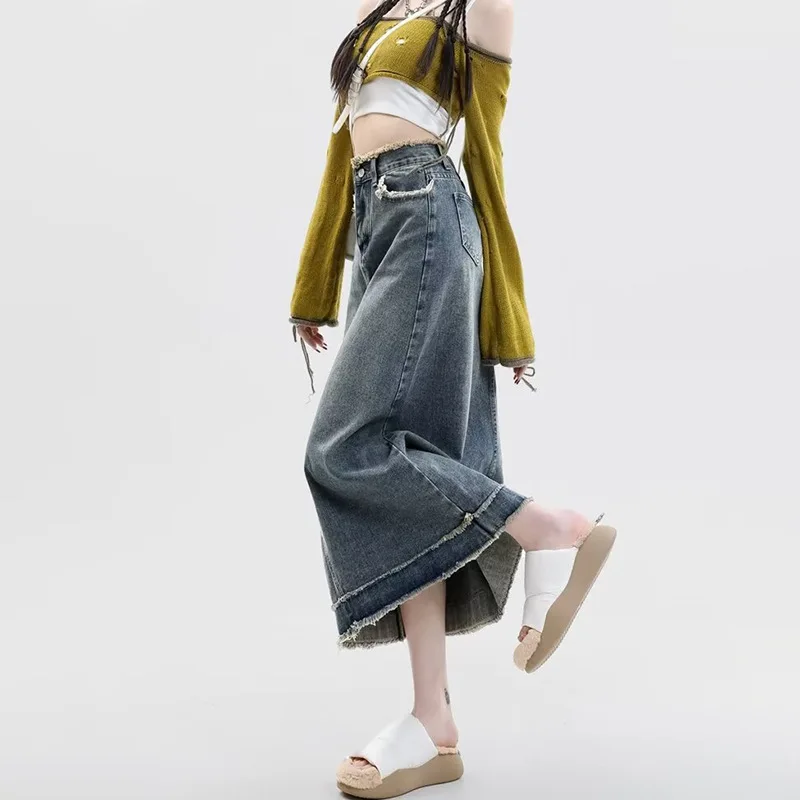 Women Denim Skirts Solid Zipper Fly High Waist Skirt Washed Loose Fit Distressed Spliced Ankle Length Basics 2025 Pockets
Women Denim Skirts Solid Zipper Fly High Waist Skirt Washed Loose Fit Distressed Spliced Ankle Length Basics 2025 Pockets