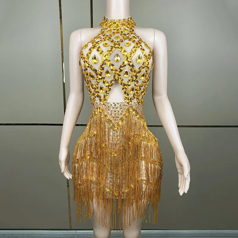 Sexy Singer Rhinestone Fringe Stretch Thin Latin Dance Short Stage Performance Dress
Sexy Singer Rhinestone Fringe Stretch Thin Latin Dance Short Stage Performance Dress