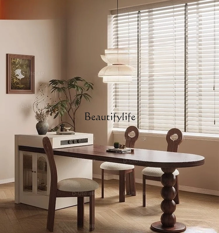 Walnut antique island dining table integrated retractable household small apartment bar 
Walnut antique island dining table integrated retractable household small apartment bar