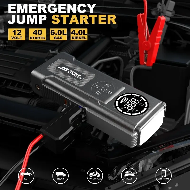 24000mAh Car Jump Starter Power Bank Portable 150PSI Air Pump Car Battery Emergency Boosters Starting Device Car Starter
24000mAh Car Jump Starter Power Bank Portable 150PSI Air Pump Car Battery Emergency Boosters Starting Device Car Starter