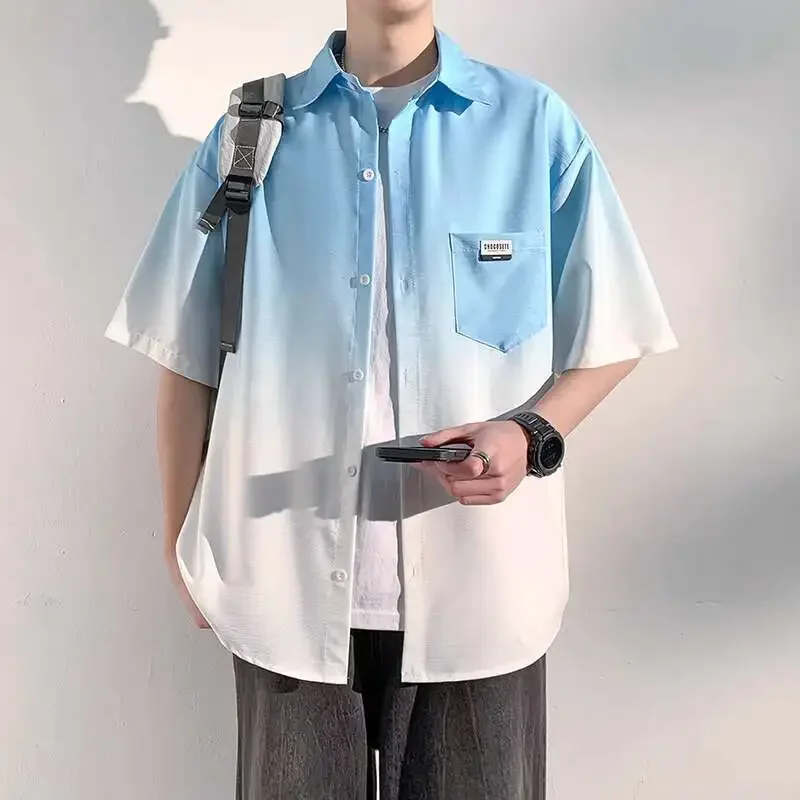 Pop Summer Short Sleeved Shirt Men Oversized Gradient Casual Shirt Men Streetwear Loose Ice Silk Shirt Mens Black Dress Shirts
Pop Summer Short Sleeved Shirt Men Oversized Gradient Casual Shirt Men Streetwear Loose Ice Silk Shirt Mens Black Dress Shirts