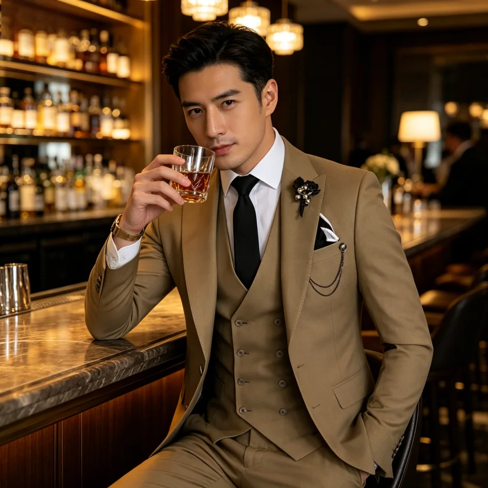 Men's 3 Piece Slim Fit Wedding Tuxedo Suits Peak Lapel Formal Party Groomsmen Suit Set with Blazer Vest Pants
Men's 3 Piece Slim Fit Wedding Tuxedo Suits Peak Lapel Formal Party Groomsmen Suit Set with Blazer Vest Pants