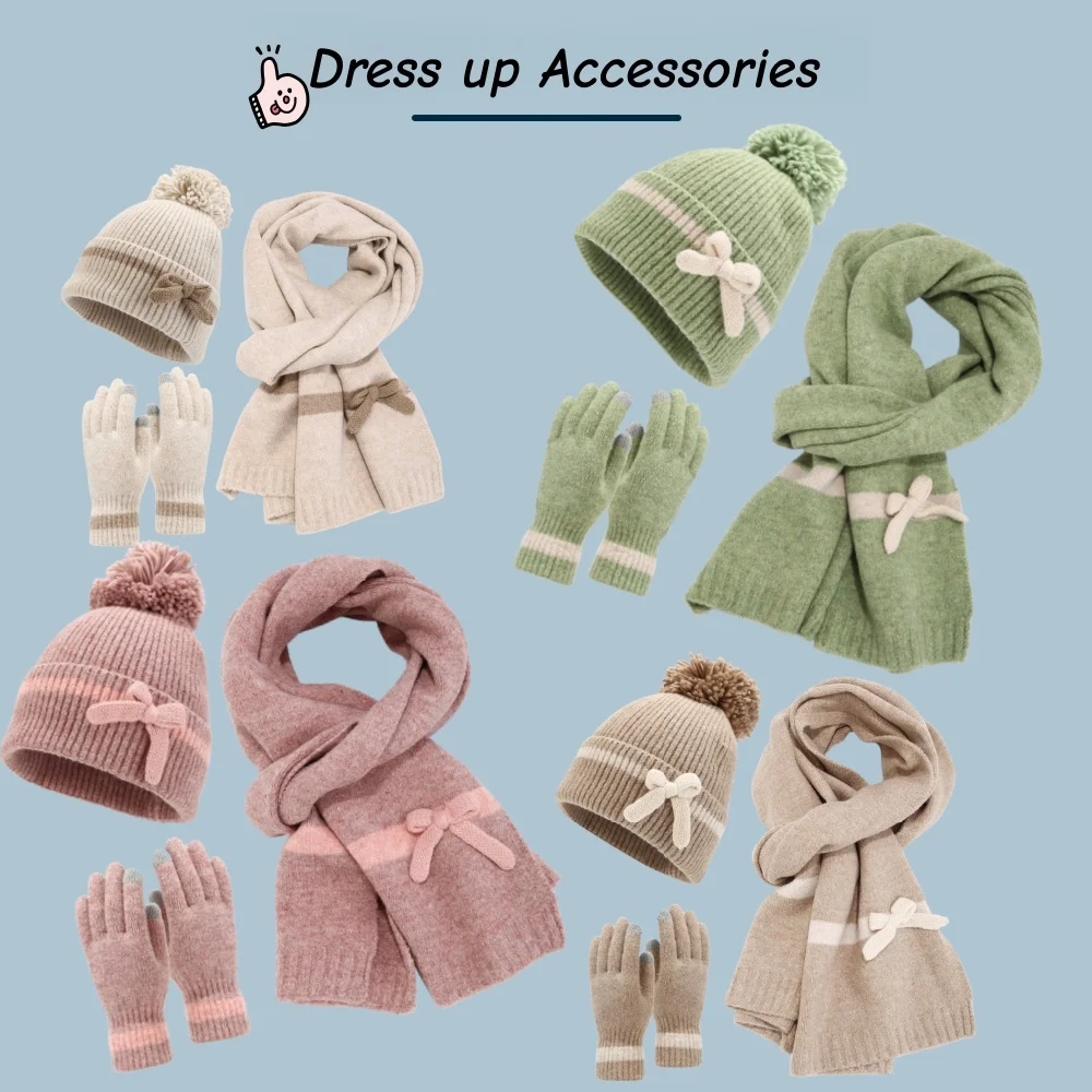 Winter Cold-Warm 3-Piece Set Bow Decor Hat Scarf Gloves Sweet Fashion
Winter Cold-Warm 3-Piece Set Bow Decor Hat Scarf Gloves Sweet Fashion