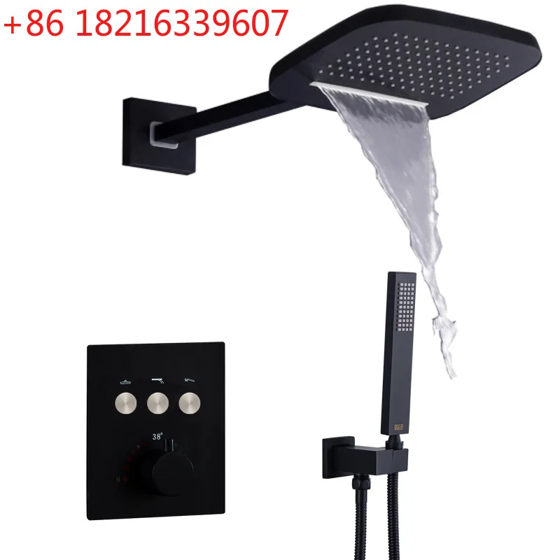 Black concealed shower set bathroom button three-function constant temperature rain waterfall
Black concealed shower set bathroom button three-function constant temperature rain waterfall