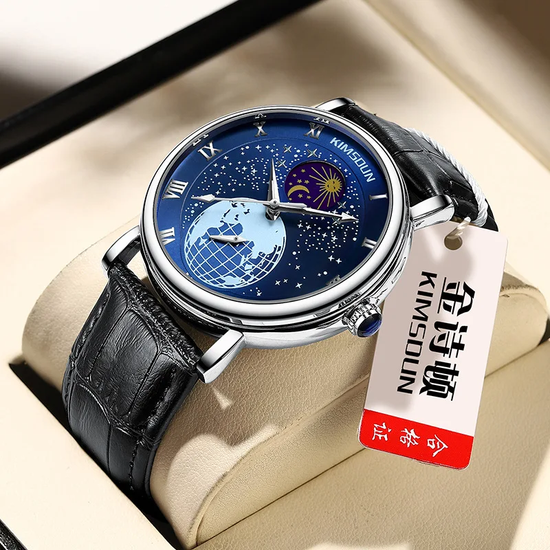 Stainless Steel Blue Planet Starry Sky Moonphase Luminous Waterproof Precision Leather Strap Self-Wind Automatic Watch for Men
Stainless Steel Blue Planet Starry Sky Moonphase Luminous Waterproof Precision Leather Strap Self-Wind Automatic Watch for Men