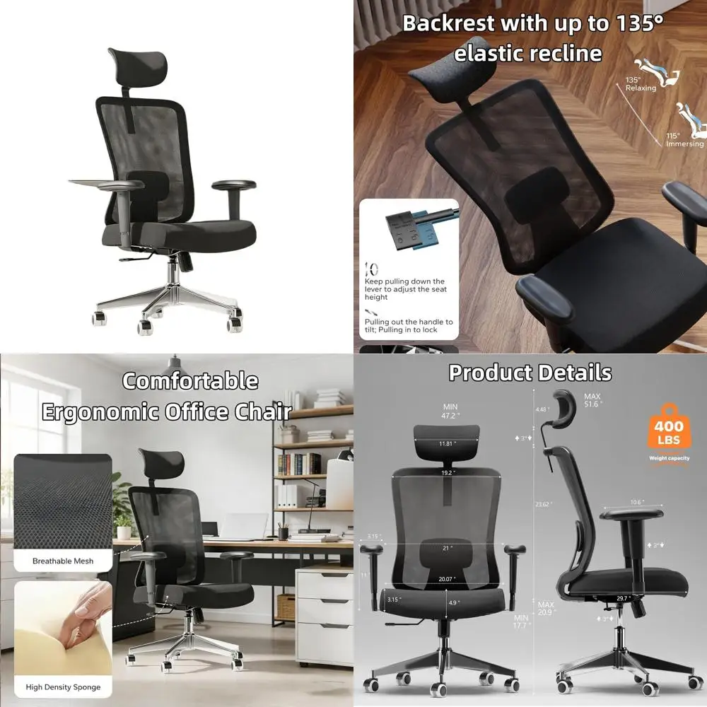 Ergonomic High-Back Swivel Chair with Lumbar Support, Headrest, Adjustable Arms, and Height - Warm Taupe Mesh, All Black
Ergonomic High-Back Swivel Chair with Lumbar Support, Headrest, Adjustable Arms, and Height - Warm Taupe Mesh, All Black