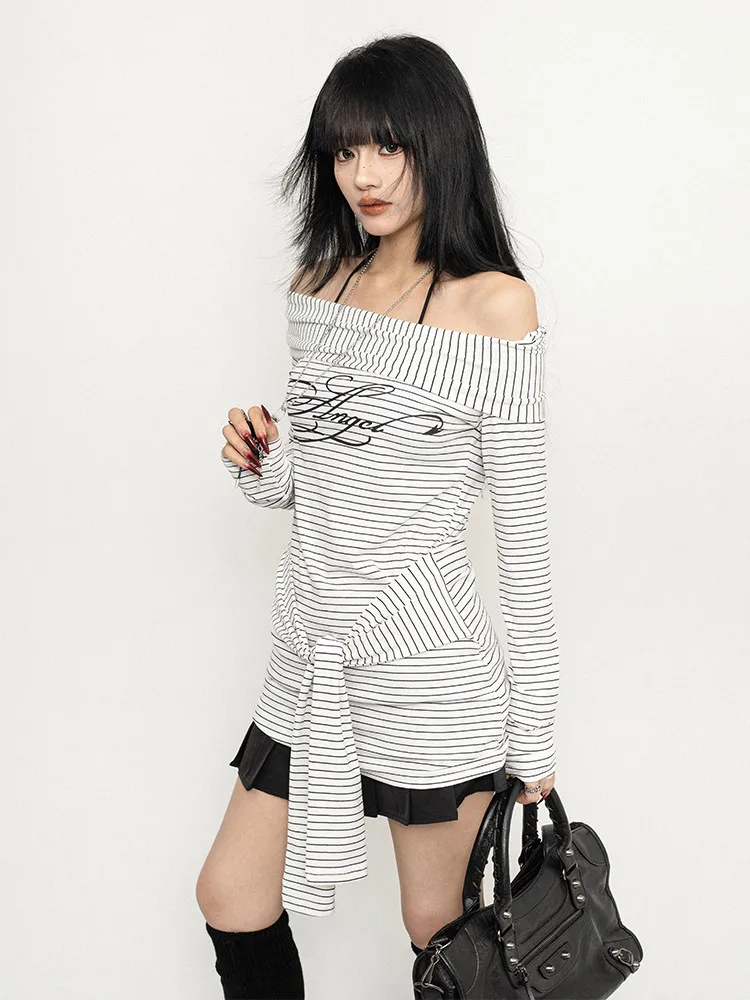 OCTTFLAB American Sweet And Spicy oulder One oulder Top Striped Tie Waist Slim Long Sve Spring T-irt Women
OCTTFLAB American Sweet And Spicy oulder One oulder Top Striped Tie Waist Slim Long Sve Spring T-irt Women