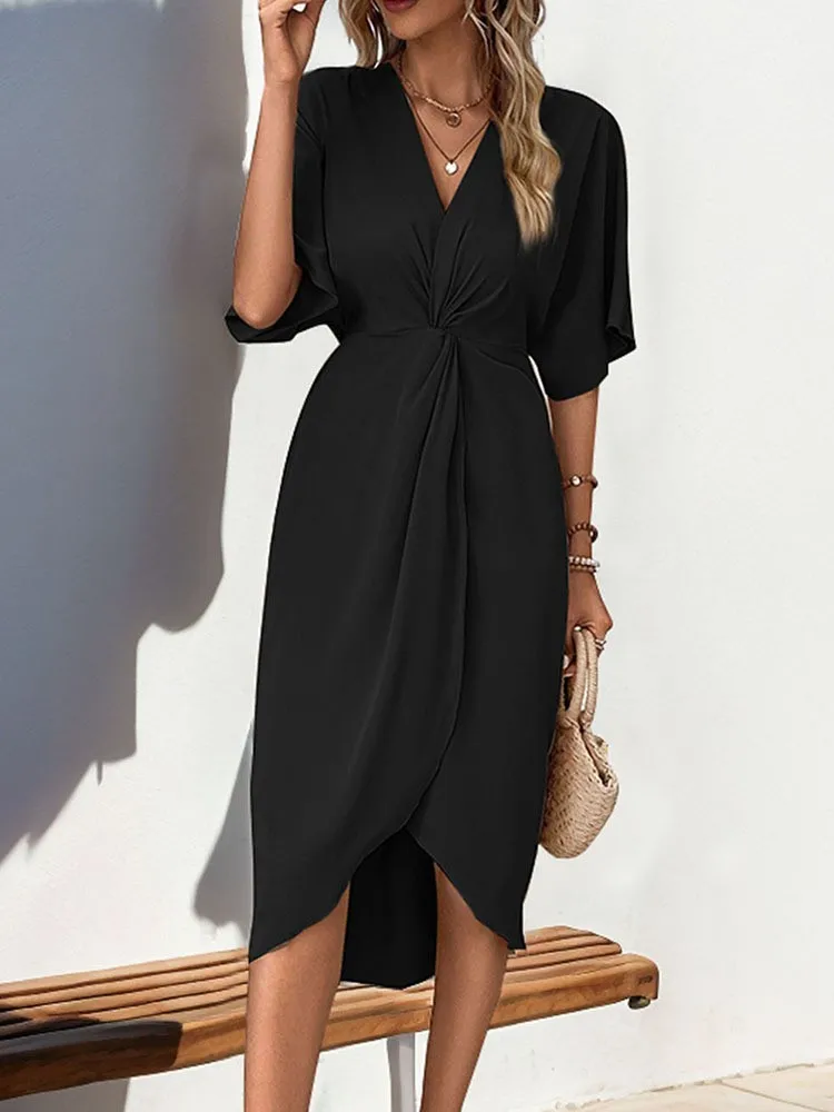 Summer Women's Dress V Neck Short Sleeve Dresses Solid Asymmetrical Hem Casual Dress Twist Wrap Mini Dress Black Knotted Waist
Summer Women's Dress V Neck Short Sleeve Dresses Solid Asymmetrical Hem Casual Dress Twist Wrap Mini Dress Black Knotted Waist