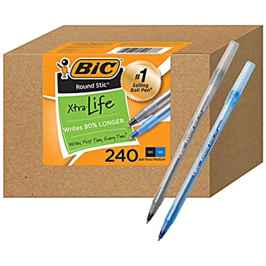 Набор из 240 ручек PENS: 120 черных и 120 синих шариковых ручек Round Stic Xtra Life со средним наконечником 1,0 мм, оптовая упаковка.
Набор из 240 ручек PENS: 120 черных и 120 синих шариковых ручек Round Stic Xtra Life со средним наконечником 1,0 мм, оптовая упаковка.