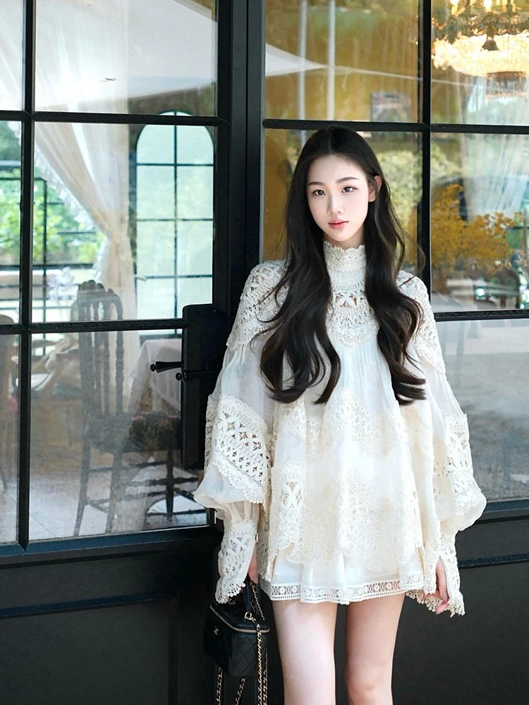 Elegant Unique Lace Shirt And High Waist Skirt Two Piece Set for Women Sexy Hollow out Long Sleeve Stand Collar Autumn Wear
Elegant Unique Lace Shirt And High Waist Skirt Two Piece Set for Women Sexy Hollow out Long Sleeve Stand Collar Autumn Wear