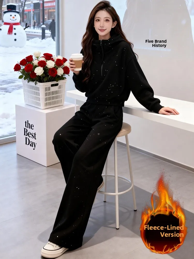 High Waist Wide Leg Pants Hoodie Sweatshirt Fleece Lined Sportswear Set Women's Casual Style Two Piece Spring Collection
High Waist Wide Leg Pants Hoodie Sweatshirt Fleece Lined Sportswear Set Women's Casual Style Two Piece Spring Collection