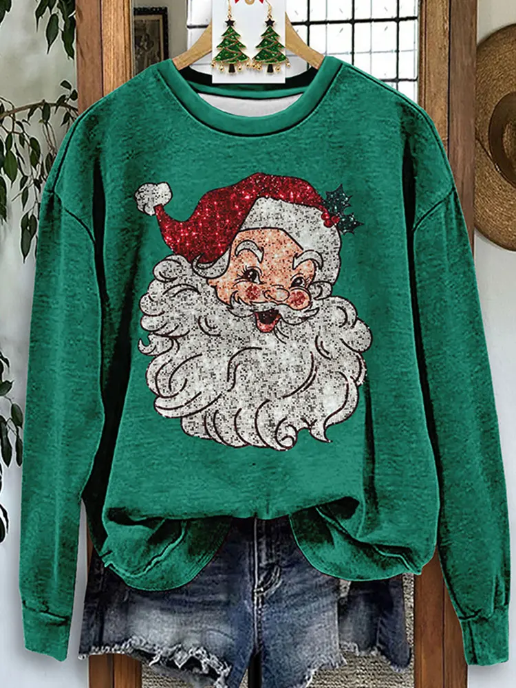 Santa Claus Sequins Fun Colorful Printed Sweatshirt Christmas Printed Black and Green Crew Neck Sweatshirts for Women
Santa Claus Sequins Fun Colorful Printed Sweatshirt Christmas Printed Black and Green Crew Neck Sweatshirts for Women
