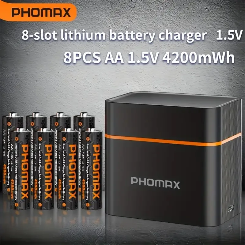 PHOMAX 1.5v AA Lithium-Ion Rechargeable Battery Charger with LED Indicator Charge & store the battery for AA Battery Recharging
PHOMAX 1.5v AA Lithium-Ion Rechargeable Battery Charger with LED Indicator Charge & store the battery for AA Battery Recharging