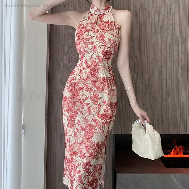 Cheongsam в китайском стиле с цветочным принтом, сексуальное платье без рукавов с вырезом на воротнике Qipao, женское модное элегантное тонкое традиционное платье, Vestidos
Cheongsam в китайском стиле с цветочным принтом, сексуальное платье без рукавов с вырезом на воротнике Qipao, женское модное элегантное тонкое традиционное платье, Vestidos