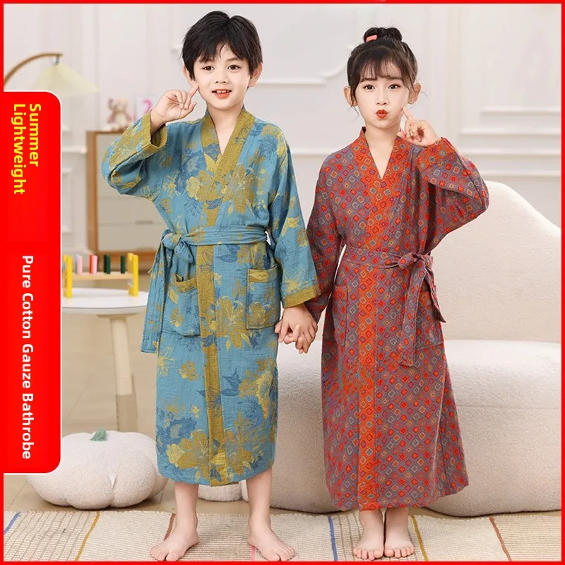 Lightweight Pure Cotton Double Layer Muslin Children's Bathrobe Boys Girls Sleep Robe Breathable Quick Dry Bath Kimono
Lightweight Pure Cotton Double Layer Muslin Children's Bathrobe Boys Girls Sleep Robe Breathable Quick Dry Bath Kimono