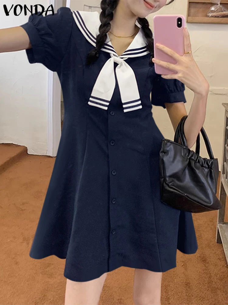 Summer Sundress Women Sailor Collar Dress 2025 VONDA Solid Color Vestidos Bohemian Puff Sleeve Casual Loose A-Line Robe Femme
Summer Sundress Women Sailor Collar Dress 2025 VONDA Solid Color Vestidos Bohemian Puff Sleeve Casual Loose A-Line Robe Femme