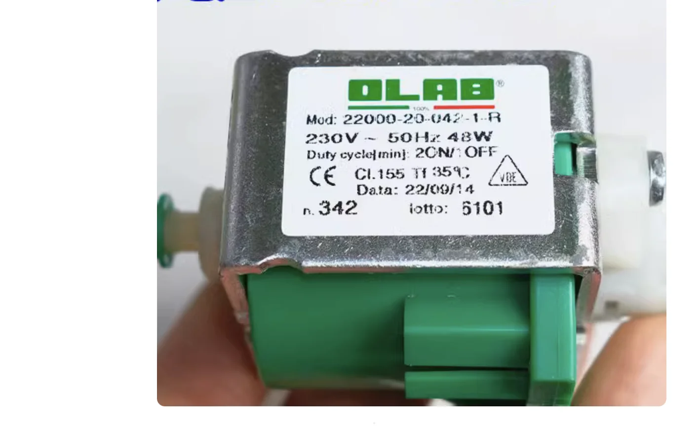 OLAB 22000-20-042-1-R 230V 48W Solenoid Pump for Coffee Espresso Machine
OLAB 22000-20-042-1-R 230V 48W Solenoid Pump for Coffee Espresso Machine