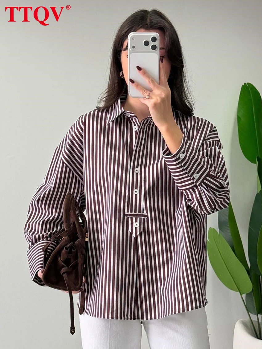 TTQV Fashion Loose Stripe Print Women's Blouse 2026 Autumn Lapel Long Sleeve Lady Shirt Elegant Classic Top Female Clothing
TTQV Fashion Loose Stripe Print Women's Blouse 2026 Autumn Lapel Long Sleeve Lady Shirt Elegant Classic Top Female Clothing