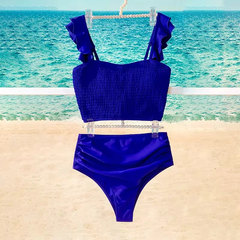 Ruffle Pure Color Sexy Backless Pleated Bikini Women's Swimsuit Two-Piece Swimwear Tight-Fitting Gathered Baseini Set
Ruffle Pure Color Sexy Backless Pleated Bikini Women's Swimsuit Two-Piece Swimwear Tight-Fitting Gathered Baseini Set
