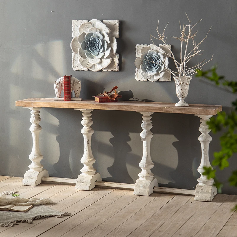 American retro entrance table solid wood carving flower against the wall long narrow side table living room corridor
American retro entrance table solid wood carving flower against the wall long narrow side table living room corridor