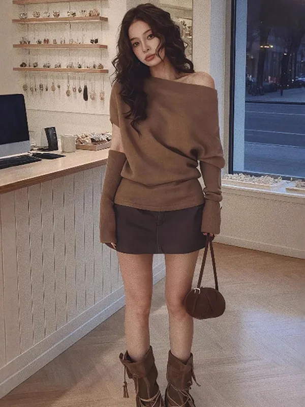 Korean Style Irregular Design Slant Collar Knitted Sweater Women Spring Autumn Base Slim Shoulder Fashionable Top
Korean Style Irregular Design Slant Collar Knitted Sweater Women Spring Autumn Base Slim Shoulder Fashionable Top