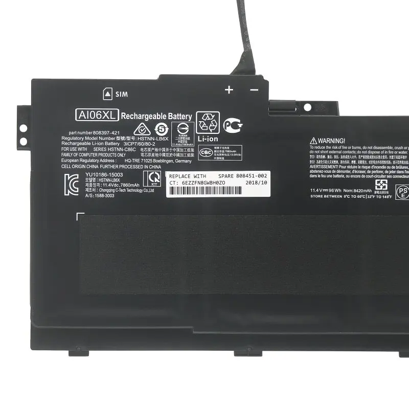 Original quality HSTNN-LB6X AI06XL 808451-001 HSTNN-C86C 808397-421 Battery
Original quality HSTNN-LB6X AI06XL 808451-001 HSTNN-C86C 808397-421 Battery
