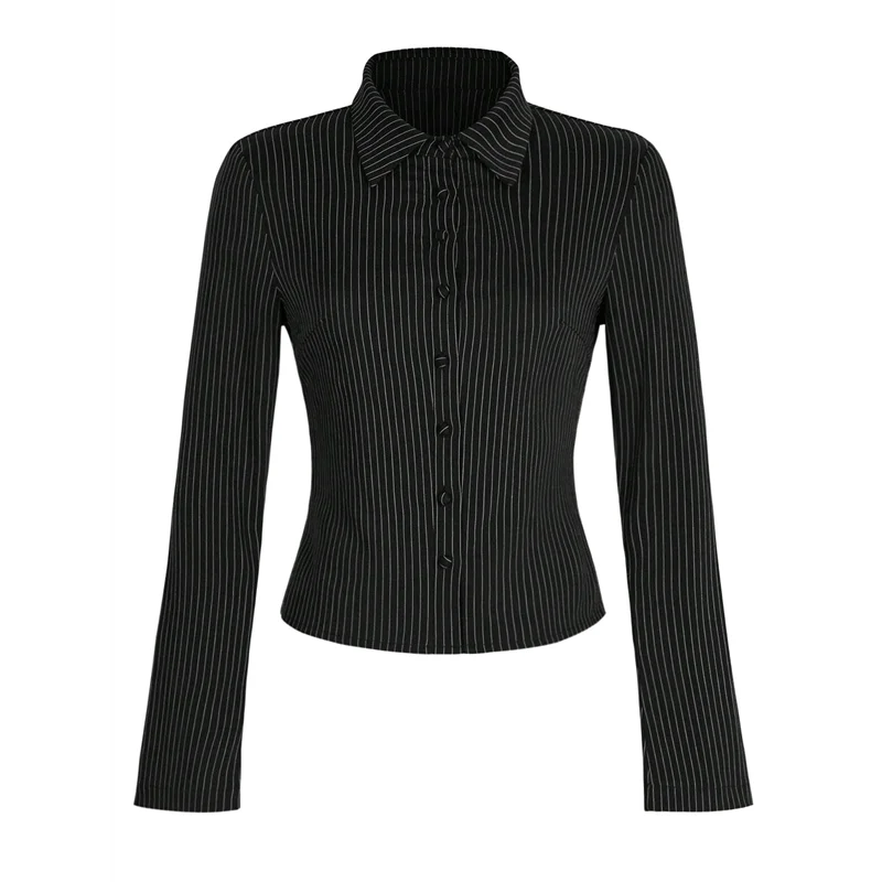 CGS-Women's Striped Button Down Crop Shirt Long Sleeve Fitted Blouse Work Shirt Top
CGS-Women's Striped Button Down Crop Shirt Long Sleeve Fitted Blouse Work Shirt Top