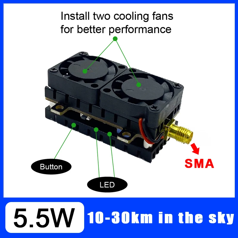 5.5W high-power 5500MW FPV -Remote control car VTX Transmitter module for long-distance Wireless 5.8GHZ analog transmission
5.5W high-power 5500MW FPV -Remote control car VTX Transmitter module for long-distance Wireless 5.8GHZ analog transmission