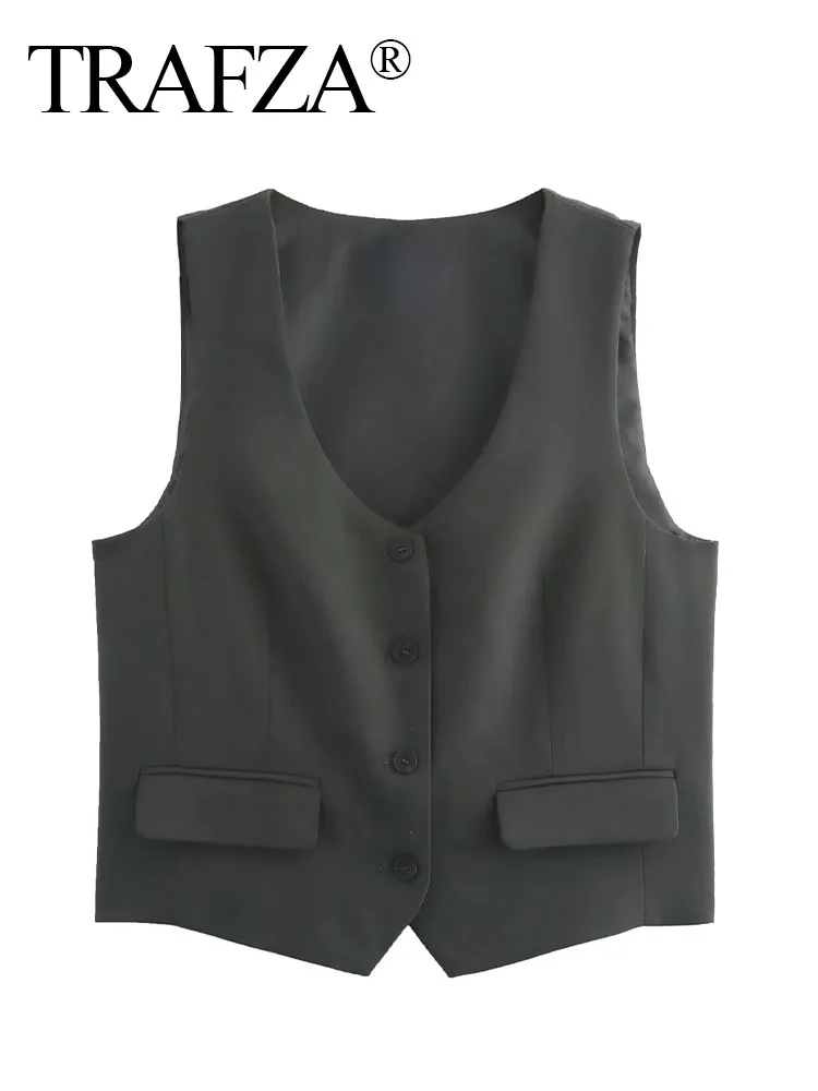 TRAFZA Summer Women Elegant Solid V-Neck Single Breasted Vest Pocket Decoration Sleeveless Back Belt Slim Short Vest Mujer
TRAFZA Summer Women Elegant Solid V-Neck Single Breasted Vest Pocket Decoration Sleeveless Back Belt Slim Short Vest Mujer