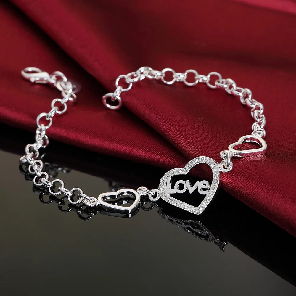 Fashion 925 Sterling Silver Heart LOVE Chain Charm Bracelet For Women Jewelry Accessories Wholesalea Promotions
Fashion 925 Sterling Silver Heart LOVE Chain Charm Bracelet For Women Jewelry Accessories Wholesalea Promotions