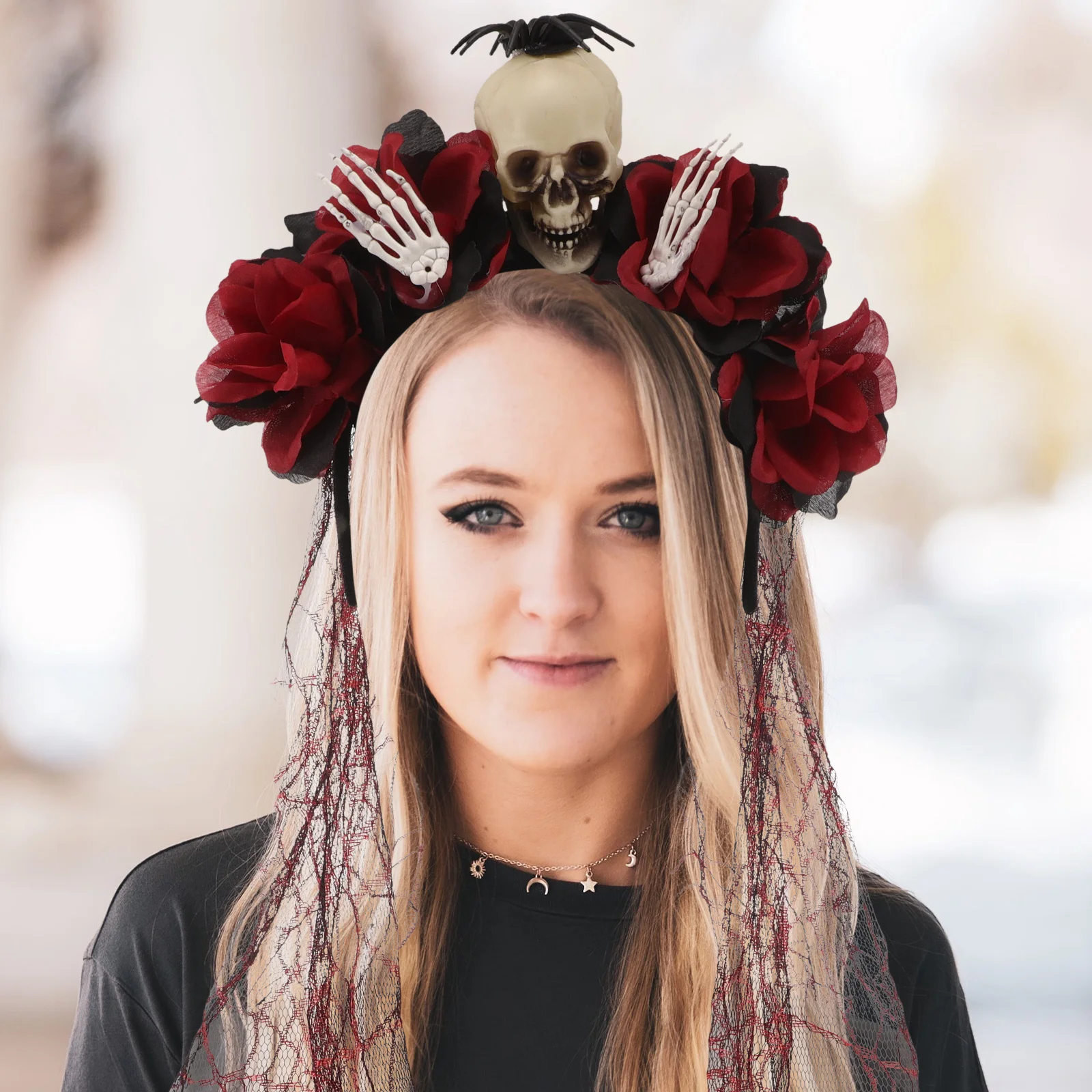 Halloween Headband Cosplay Skull Faux Flower Veil Comfortable Day of The Dead Costume Accessory for Women Party Performance
Halloween Headband Cosplay Skull Faux Flower Veil Comfortable Day of The Dead Costume Accessory for Women Party Performance