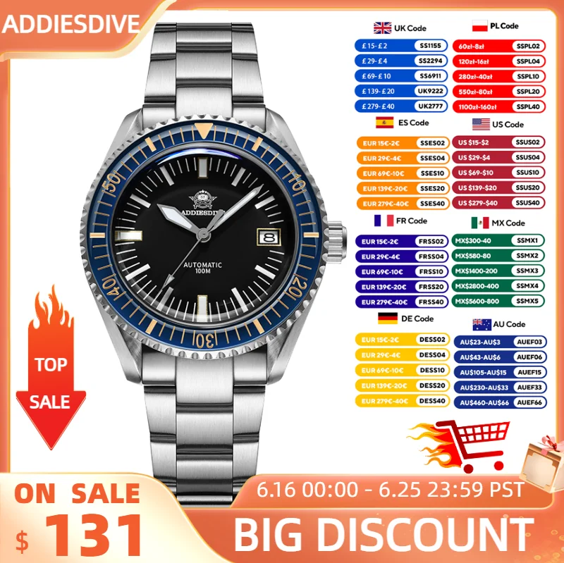 ADDIESDIVE Diving Watch Man Top Brand Luxury Sapphire NH35 Automatic Wristwatch Mechnical 100m Waterproof Luminous Divers Watch
ADDIESDIVE Diving Watch Man Top Brand Luxury Sapphire NH35 Automatic Wristwatch Mechnical 100m Waterproof Luminous Divers Watch
