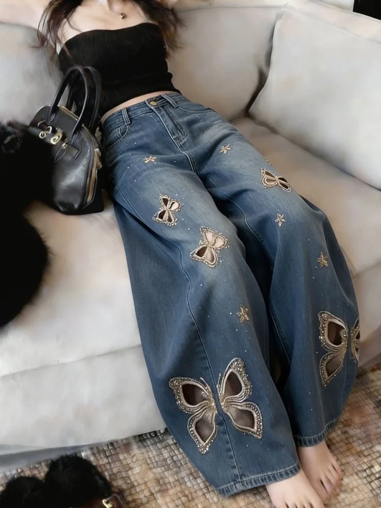 American Style Vintage Hollow out Rhinestone Embroidered Hole Denim Pants Women's Loose Wide Leg Lazy Casual Trousers
American Style Vintage Hollow out Rhinestone Embroidered Hole Denim Pants Women's Loose Wide Leg Lazy Casual Trousers