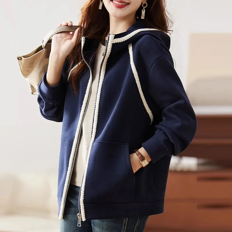 Autumn Winter Ladies Fashion Thicken Jacket Female Loose Hooded Outwear European Women Splicing Together Hoodies Tops coat
Autumn Winter Ladies Fashion Thicken Jacket Female Loose Hooded Outwear European Women Splicing Together Hoodies Tops coat