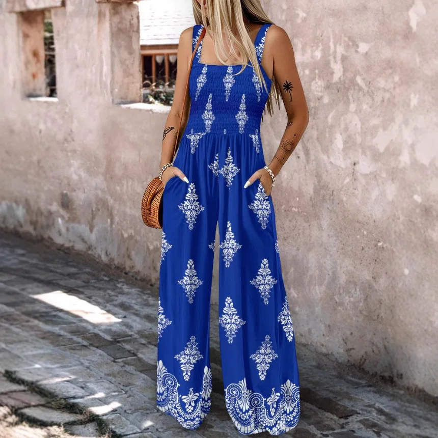 Summer Women Sling Sleeveless Jumpsuits Wide Leg Long Pants Overalls Elegant High Waist Casual Loose Jumpsuit with Pockets
Summer Women Sling Sleeveless Jumpsuits Wide Leg Long Pants Overalls Elegant High Waist Casual Loose Jumpsuit with Pockets