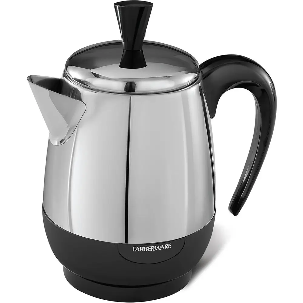 Electric Coee Percolator, 240, StainlSteel Basket, Automatic Keep Warm, No-Drip Spout, 4 Cup, Black/Silver
Electric Coee Percolator, 240, StainlSteel Basket, Automatic Keep Warm, No-Drip Spout, 4 Cup, Black/Silver