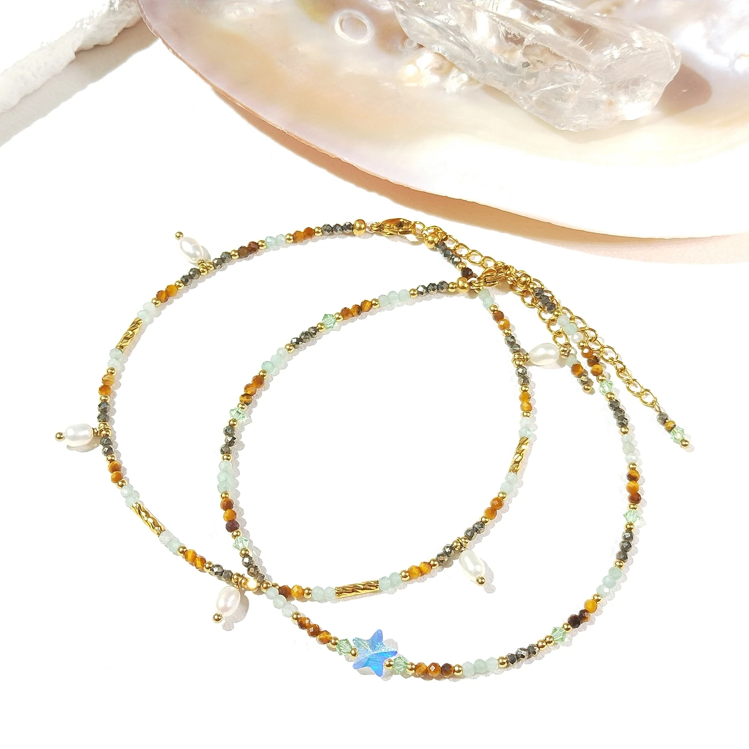 Lii Ji Natural 2mm Pyrite Tiger Eye Green Aventurine With Crystal Beaded Anklet 24+4cm Handmade Bohe Fashion Jewelry For Female
Lii Ji Natural 2mm Pyrite Tiger Eye Green Aventurine With Crystal Beaded Anklet 24+4cm Handmade Bohe Fashion Jewelry For Female