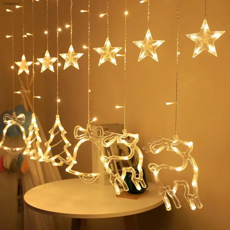 Festive LED Curtain Lights Christmas Light String Window Display Room Decor with Deer Stars Bells Christmas Tree Design
Festive LED Curtain Lights Christmas Light String Window Display Room Decor with Deer Stars Bells Christmas Tree Design
