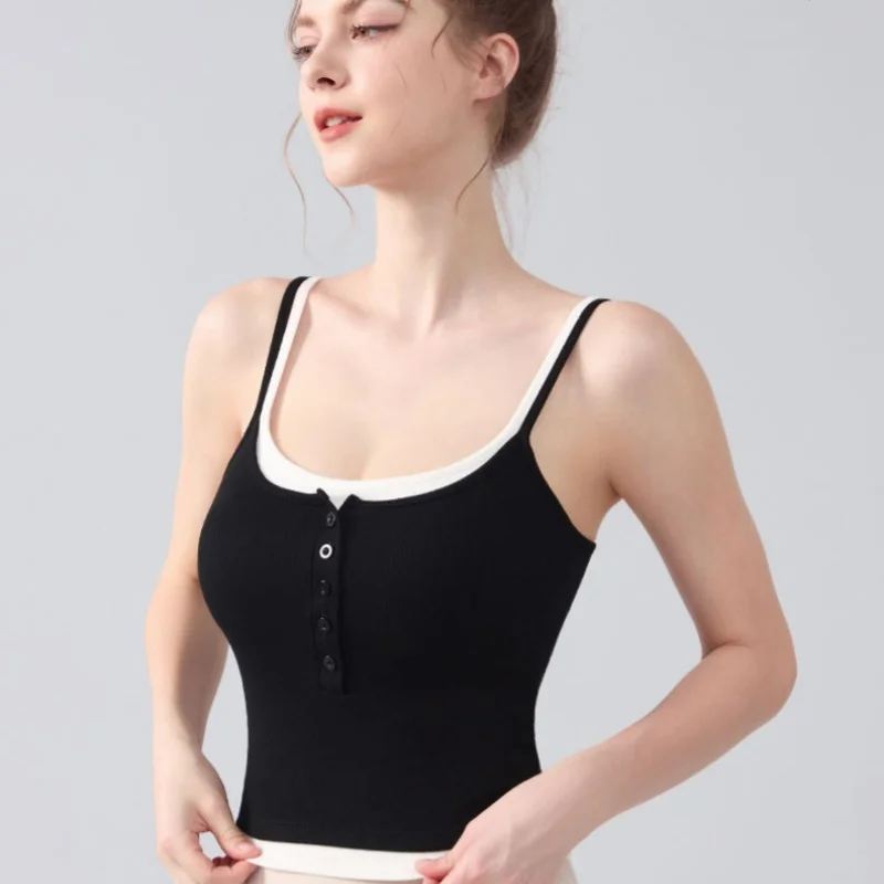 Summer New Women Fake Two Pieces Stitching Color One-piece Cup With Chest Pad Bra Elastic Breathable Tank Tops Fitness Yoga Vest
Summer New Women Fake Two Pieces Stitching Color One-piece Cup With Chest Pad Bra Elastic Breathable Tank Tops Fitness Yoga Vest