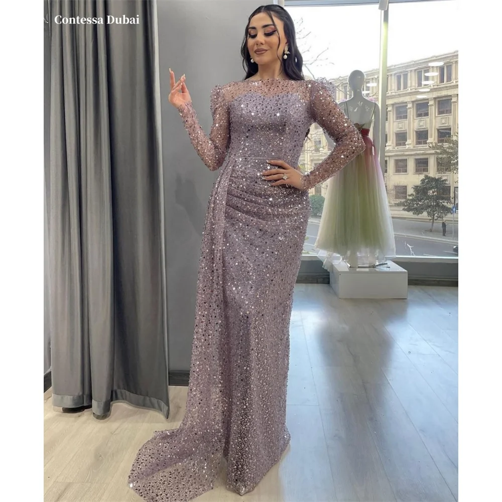 Contessa Dubai Silver Gray Sequin Long Sleeve Prom Dresses Mermaid Elegant Customized فساتين سهرات Floor-Length robes de soirée
Contessa Dubai Silver Gray Sequin Long Sleeve Prom Dresses Mermaid Elegant Customized فساتين سهرات Floor-Length robes de soirée