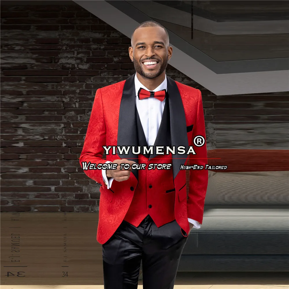 Classic Groom Wedding Suits Plus Size Red Floral Jacquard Jacket Vest Pants 3 Pieces Formal Men's Tuxedos Bespoke Man Clothing
Classic Groom Wedding Suits Plus Size Red Floral Jacquard Jacket Vest Pants 3 Pieces Formal Men's Tuxedos Bespoke Man Clothing