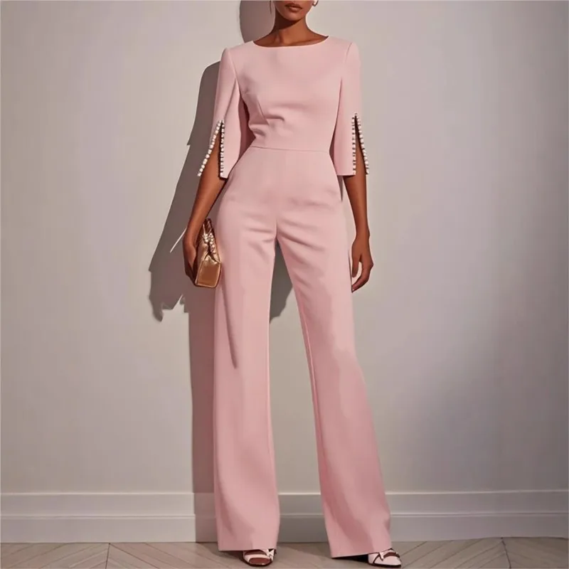 Fashion Office Lady Jumpsuits Spring And Summer Solid Color O-neck Commuting Beads Slim And Elegant For Women Party Jumpsuits
Fashion Office Lady Jumpsuits Spring And Summer Solid Color O-neck Commuting Beads Slim And Elegant For Women Party Jumpsuits