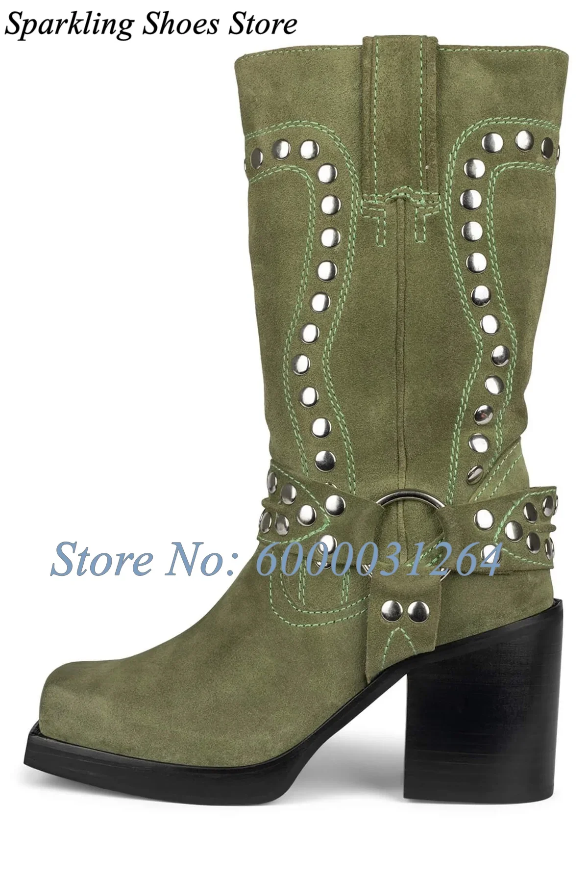 Green Rivets Suede Ankle Boots Stud Buckle Decor Block Heel Botas Pull On Cowboy Square Toe Solid Booties Women New Luxury Shoes
Green Rivets Suede Ankle Boots Stud Buckle Decor Block Heel Botas Pull On Cowboy Square Toe Solid Booties Women New Luxury Shoes