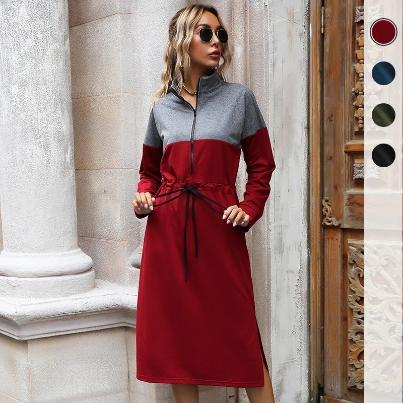 2026 Early Fall New Casual Drawstring Contrast Color Mid-Length Hoodie Dress with Stand Collar Side Slit for Women
2026 Early Fall New Casual Drawstring Contrast Color Mid-Length Hoodie Dress with Stand Collar Side Slit for Women