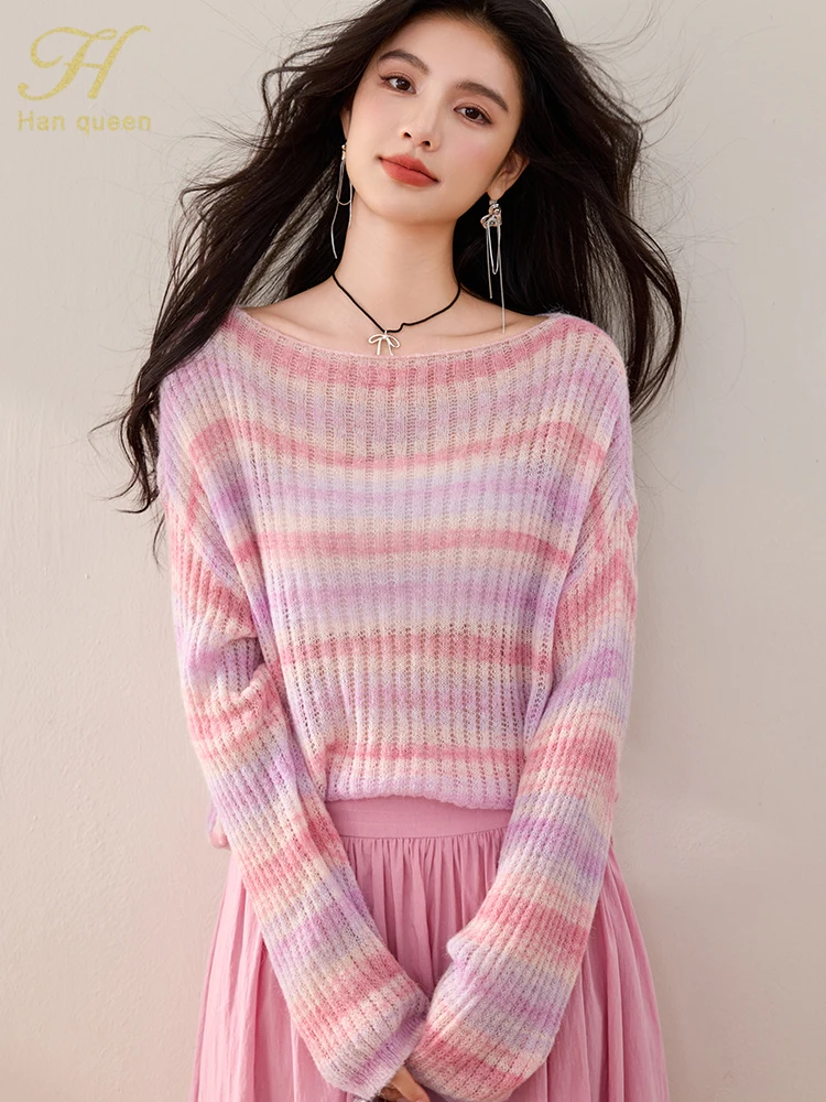 H Han Queen Autumn Winner Vintage Casual Tops Basic Pullover Knitwear Fashion Basic Vintage Stripe Loose Sweater Women Clothing
H Han Queen Autumn Winner Vintage Casual Tops Basic Pullover Knitwear Fashion Basic Vintage Stripe Loose Sweater Women Clothing