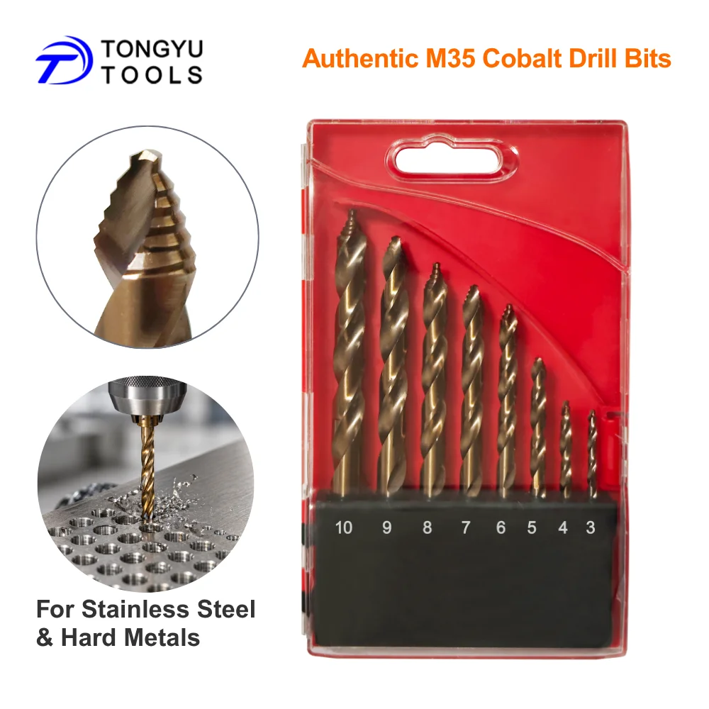 Cobalt Drill Bit Set DIN338 Metric Stepped Point M35 HSS Co5% Jobber Twist Bit for Stainless Steel Hard Metals 3 Flats Shank
Cobalt Drill Bit Set DIN338 Metric Stepped Point M35 HSS Co5% Jobber Twist Bit for Stainless Steel Hard Metals 3 Flats Shank