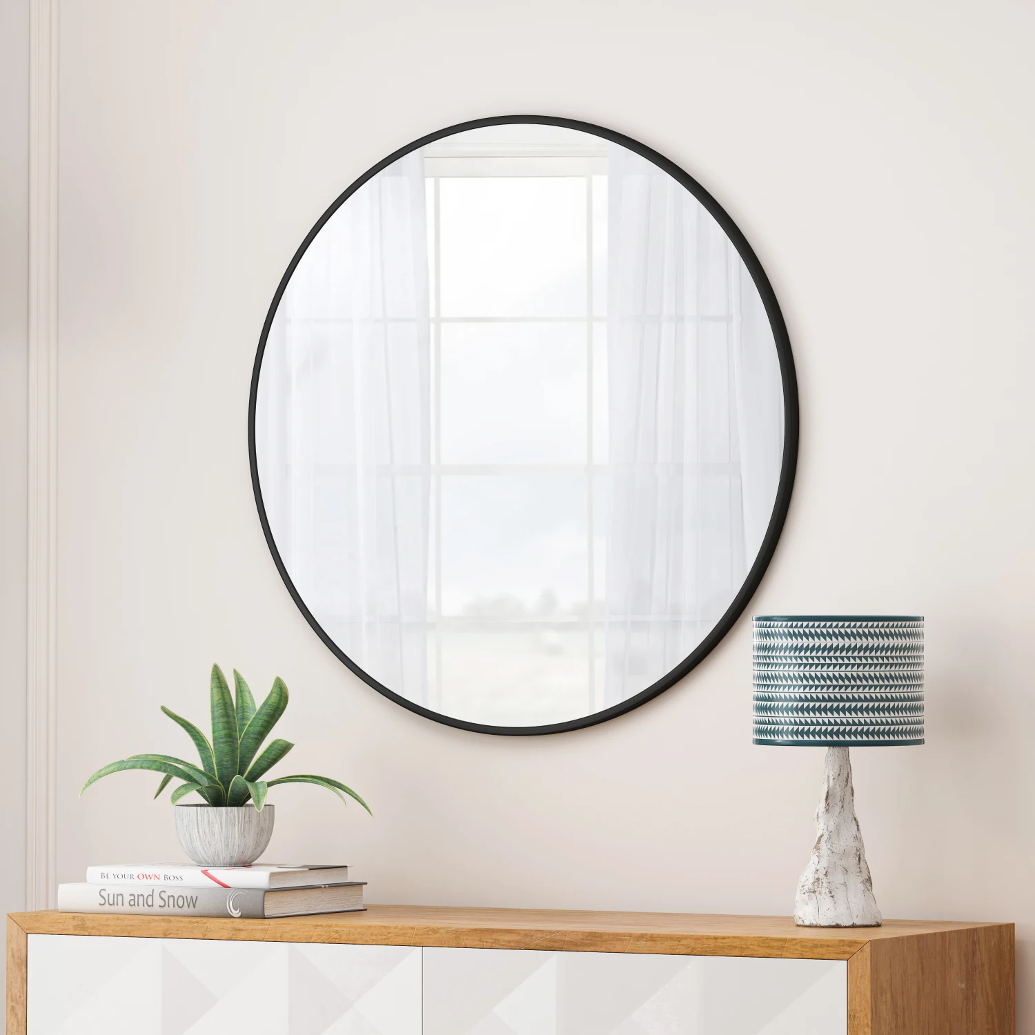 28" Black Metal Framed Circular Wall Mirror - Bathroom, Living Room, Bedroom Décor
28" Black Metal Framed Circular Wall Mirror - Bathroom, Living Room, Bedroom Décor