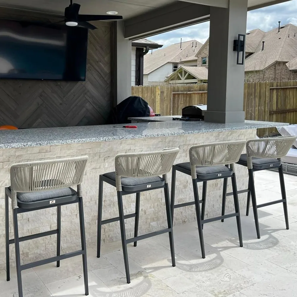 Bar Stool Set of 4 Outdoor Rattan Bar Chair Aluminum Bar Height Stool Barstool Dark Grey
Bar Stool Set of 4 Outdoor Rattan Bar Chair Aluminum Bar Height Stool Barstool Dark Grey