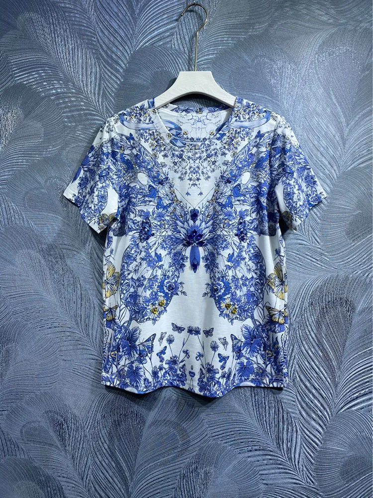 Spring Summer Porcelain and Beading T-Shirt Sweet Women O-Neck Short Sleeve Printing Laptops
Spring Summer Porcelain and Beading T-Shirt Sweet Women O-Neck Short Sleeve Printing Laptops